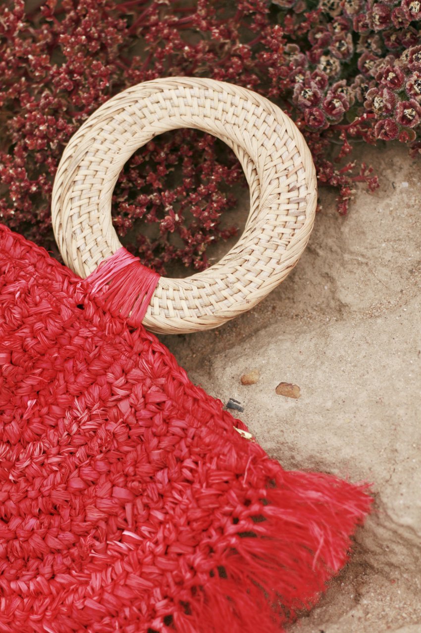 Warrior Raffia Straw Bag in Red - The Peony Haus