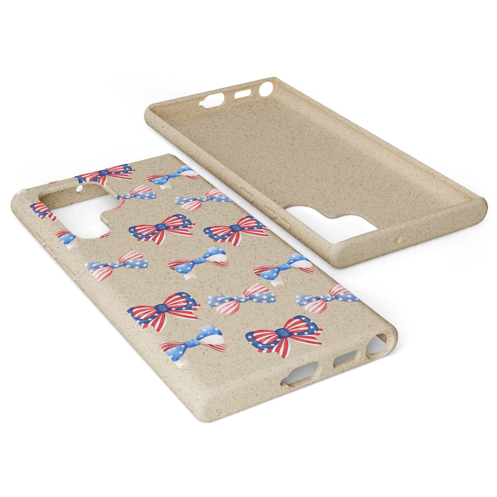 Red, White & Blue Bow Phone Case, Eco-Friendly Cell Phone Cover, Patriotic Biodegradable Case, USA Independence Day Gift, Summer Celebration - The Peony Haus