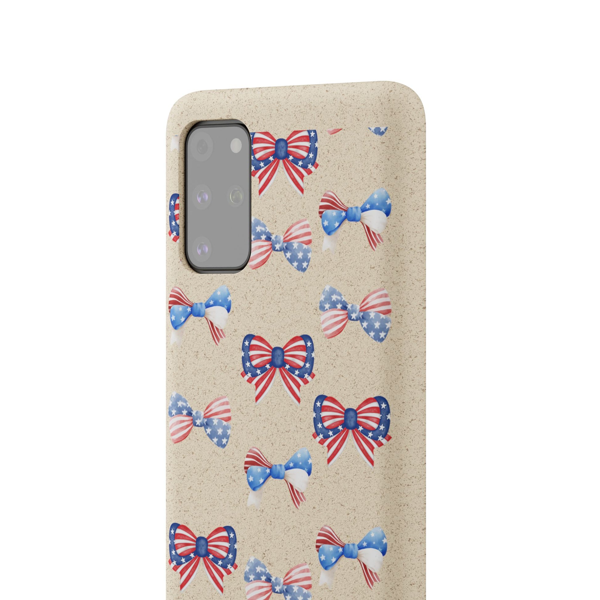 Red, White & Blue Bow Phone Case, Eco-Friendly Cell Phone Cover, Patriotic Biodegradable Case, USA Independence Day Gift, Summer Celebration - The Peony Haus