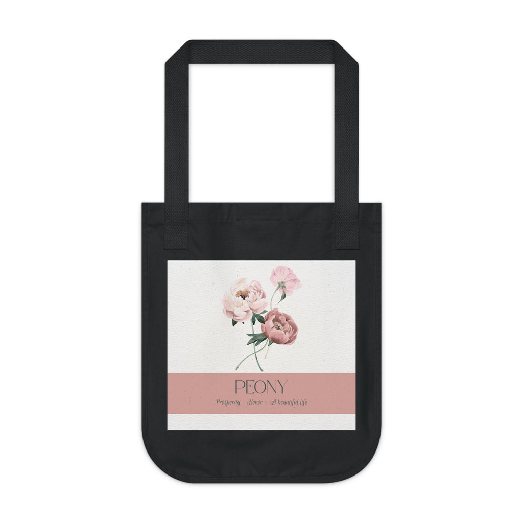Organic Canvas Tote Bag with Floriography Peony Design by The Peony Haus - The Peony Haus