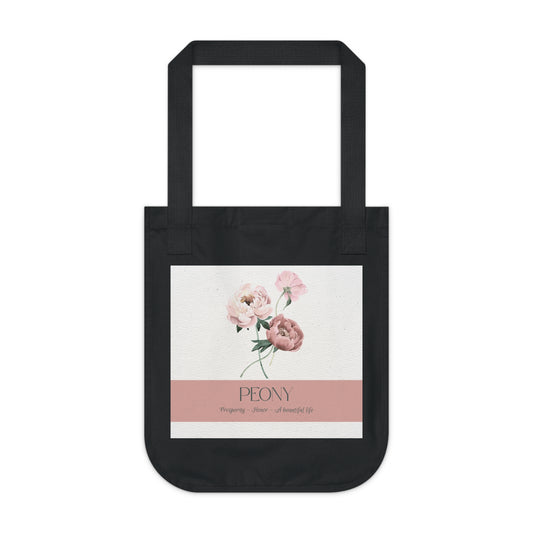 Organic Canvas Tote Bag with Floriography Peony Design by The Peony Haus - The Peony Haus