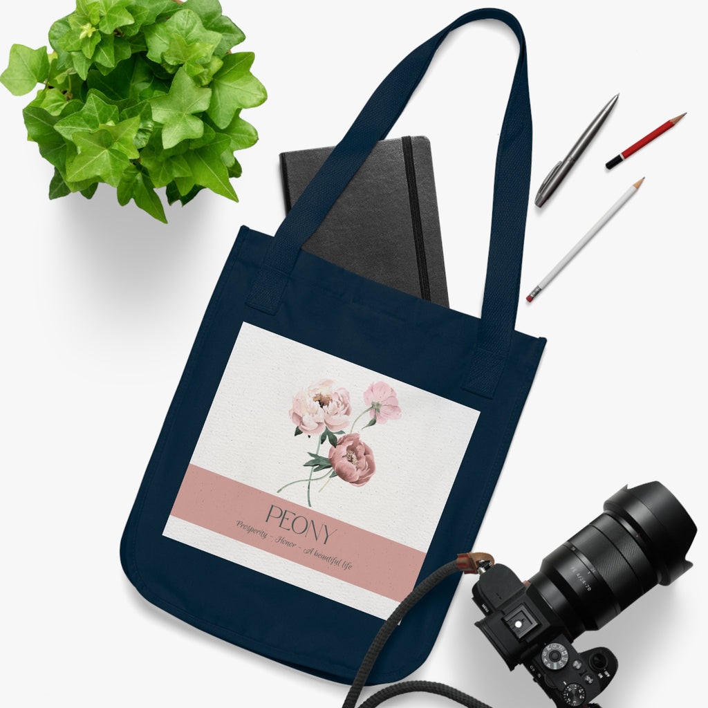 Organic Canvas Tote Bag with Floriography Peony Design by The Peony Haus - The Peony Haus