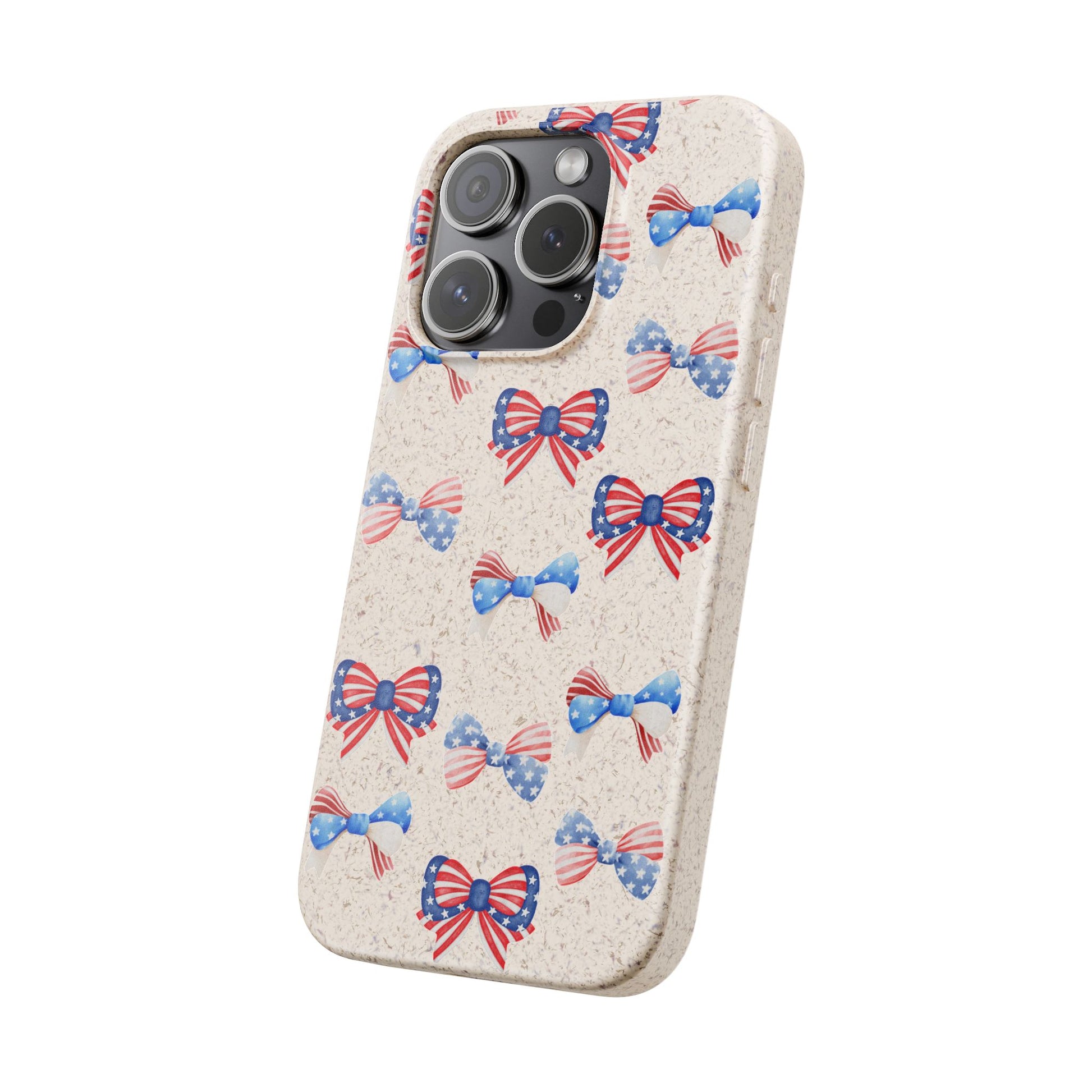 Red, White & Blue Bow Phone Case, Eco-Friendly Cell Phone Cover, Patriotic Biodegradable Case, USA Independence Day Gift, Summer Celebration - The Peony Haus