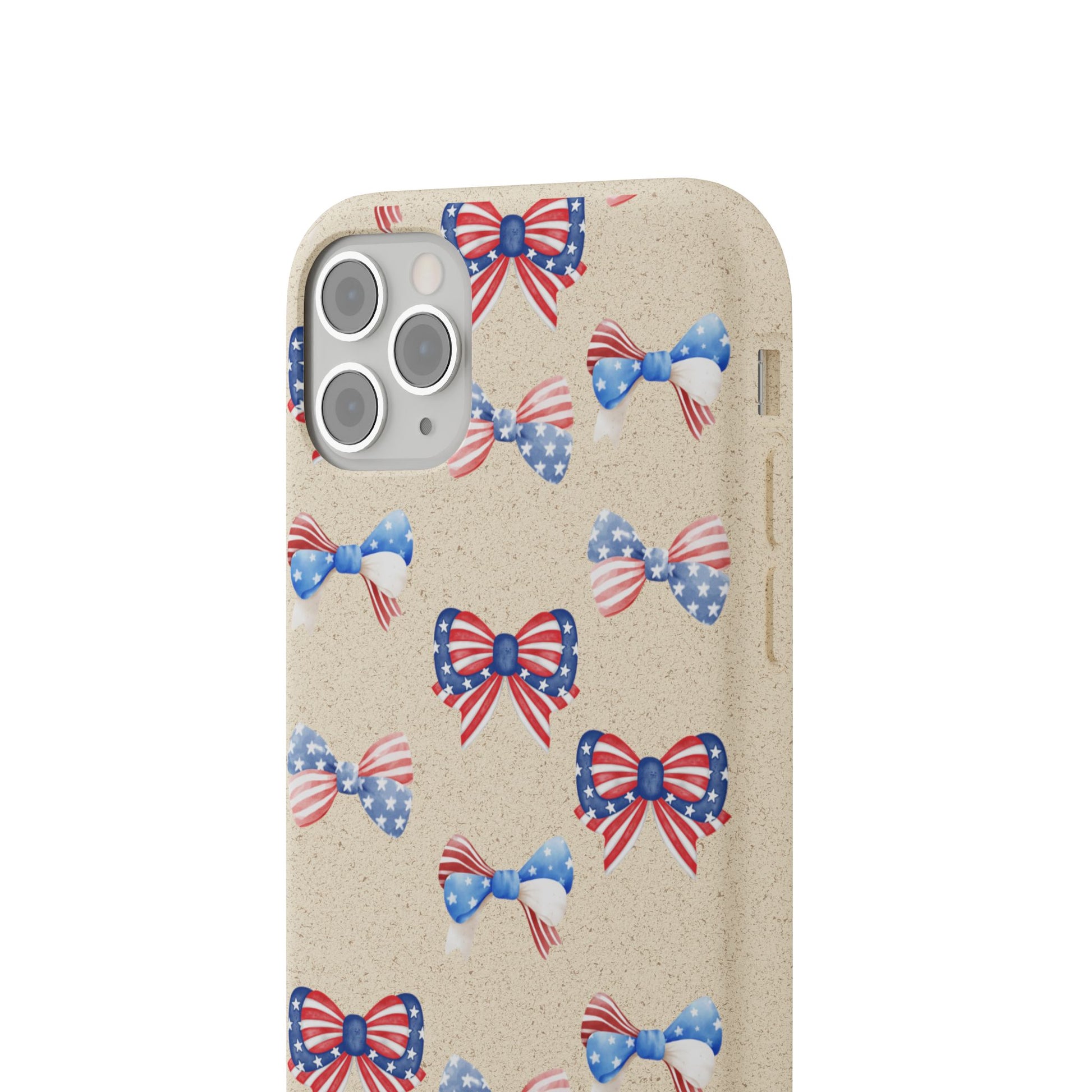 Red, White & Blue Bow Phone Case, Eco-Friendly Cell Phone Cover, Patriotic Biodegradable Case, USA Independence Day Gift, Summer Celebration - The Peony Haus