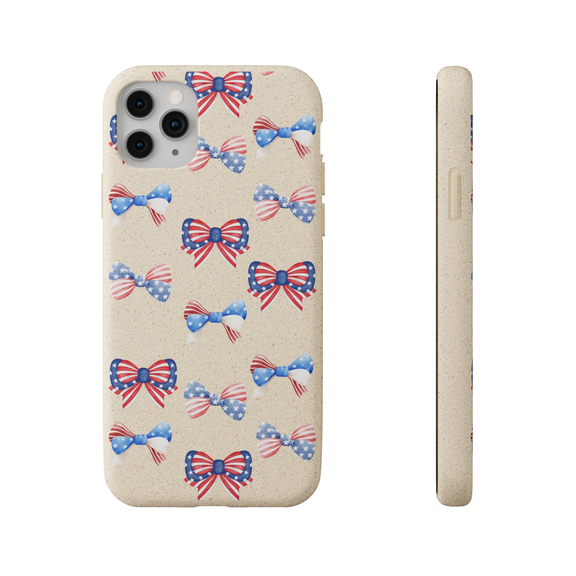 Red, White & Blue Bow Phone Case, Eco-Friendly Cell Phone Cover, Patriotic Biodegradable Case, USA Independence Day Gift, Summer Celebration - The Peony Haus