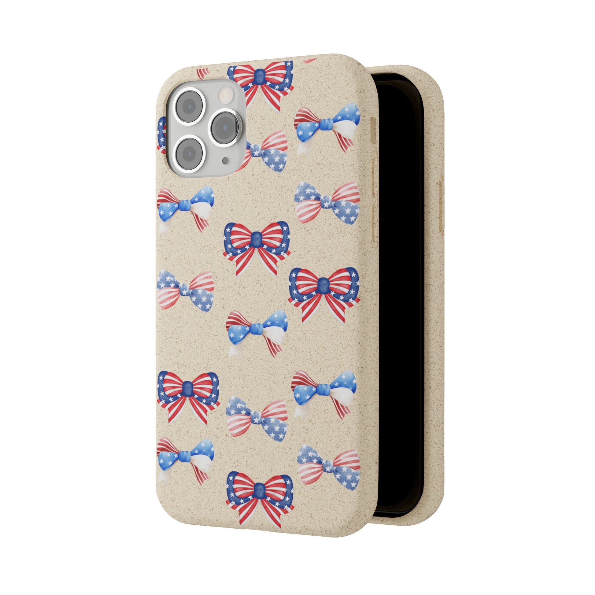 Red, White & Blue Bow Phone Case, Eco-Friendly Cell Phone Cover, Patriotic Biodegradable Case, USA Independence Day Gift, Summer Celebration - The Peony Haus