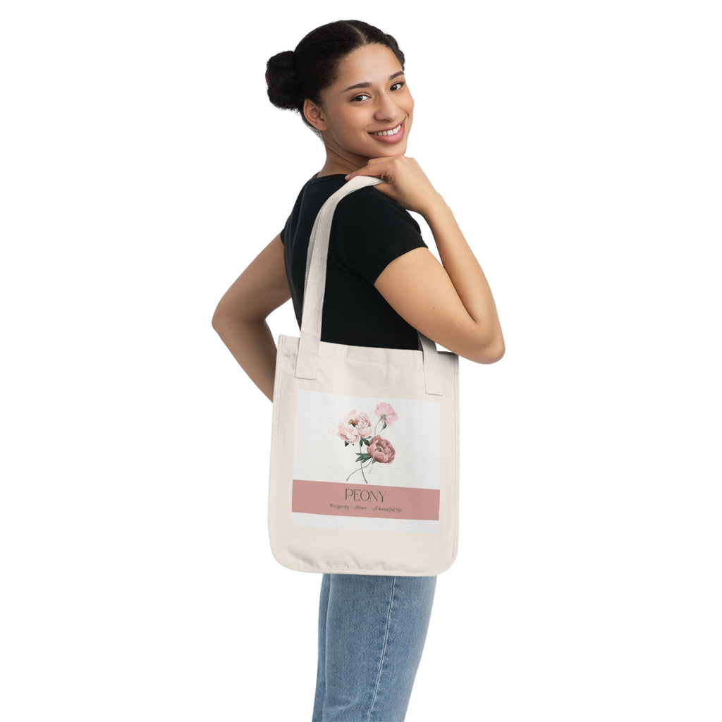 Organic Canvas Tote Bag with Floriography Peony Design by The Peony Haus - The Peony Haus