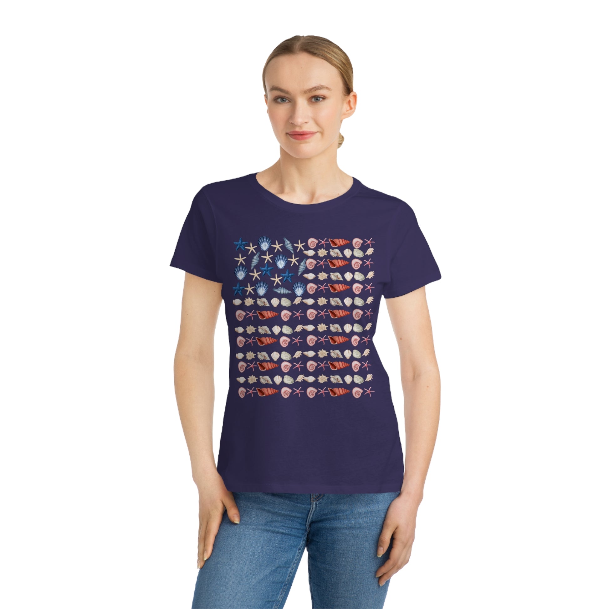 Shell Flag Patriotic Organic Women's T-Shirt - Casual, Comfortable Tee for Independence Day, Summer Parties, or Everyday Wear - The Peony Haus