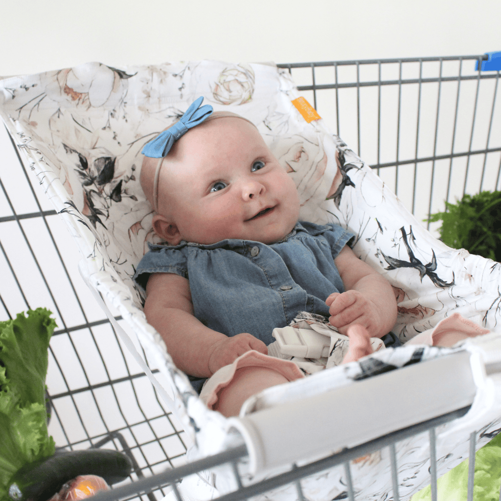 Baby Shopping Cart Hammock | Coming Up Roses Beautiful Floral Print - 97% cotton