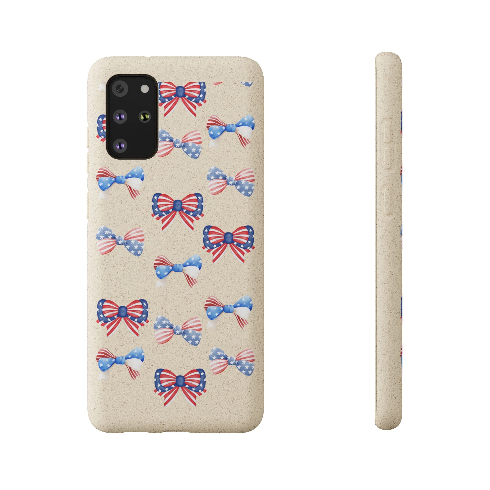 Red, White & Blue Bow Phone Case, Eco-Friendly Cell Phone Cover, Patriotic Biodegradable Case, USA Independence Day Gift, Summer Celebration - The Peony Haus