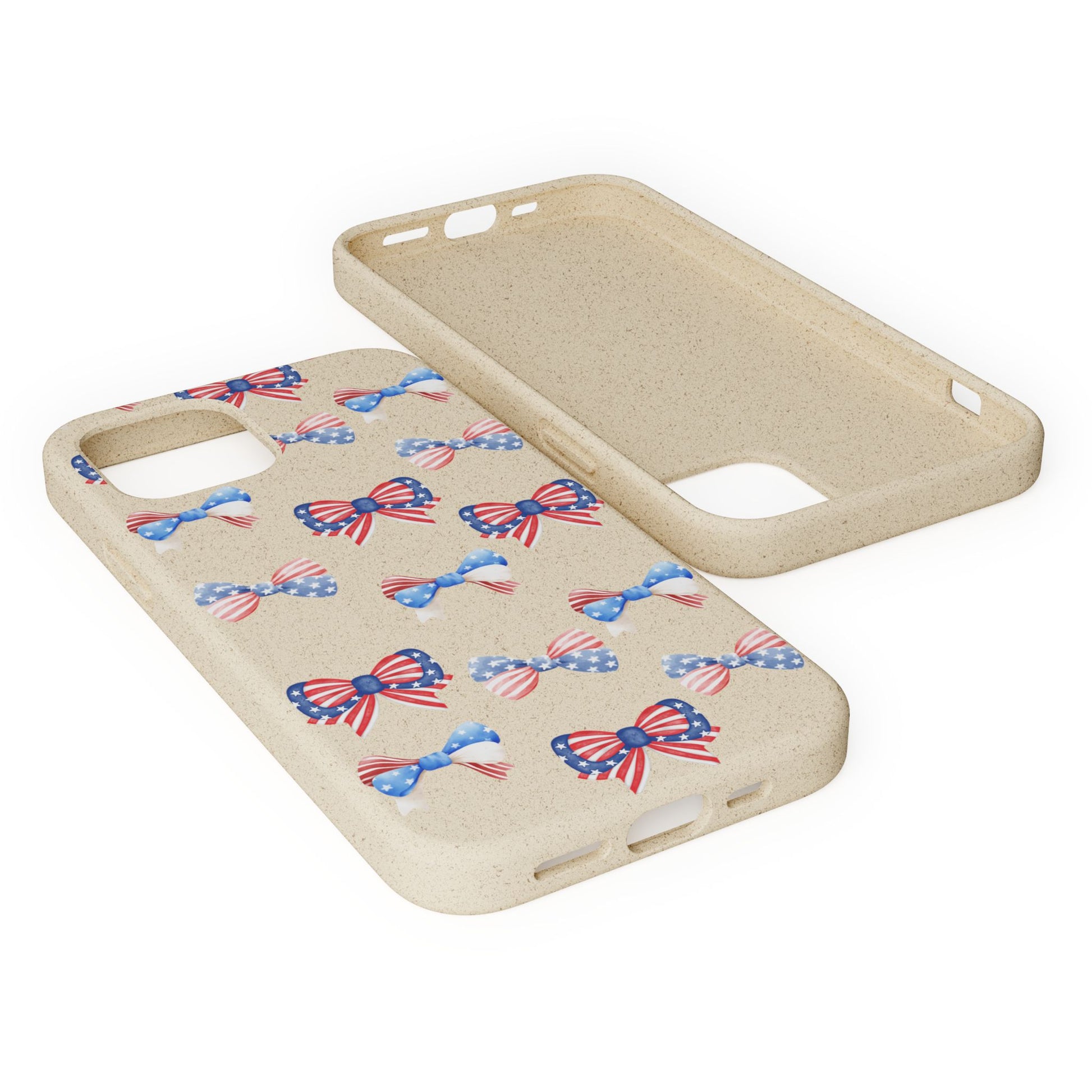 Red, White & Blue Bow Phone Case, Eco-Friendly Cell Phone Cover, Patriotic Biodegradable Case, USA Independence Day Gift, Summer Celebration - The Peony Haus