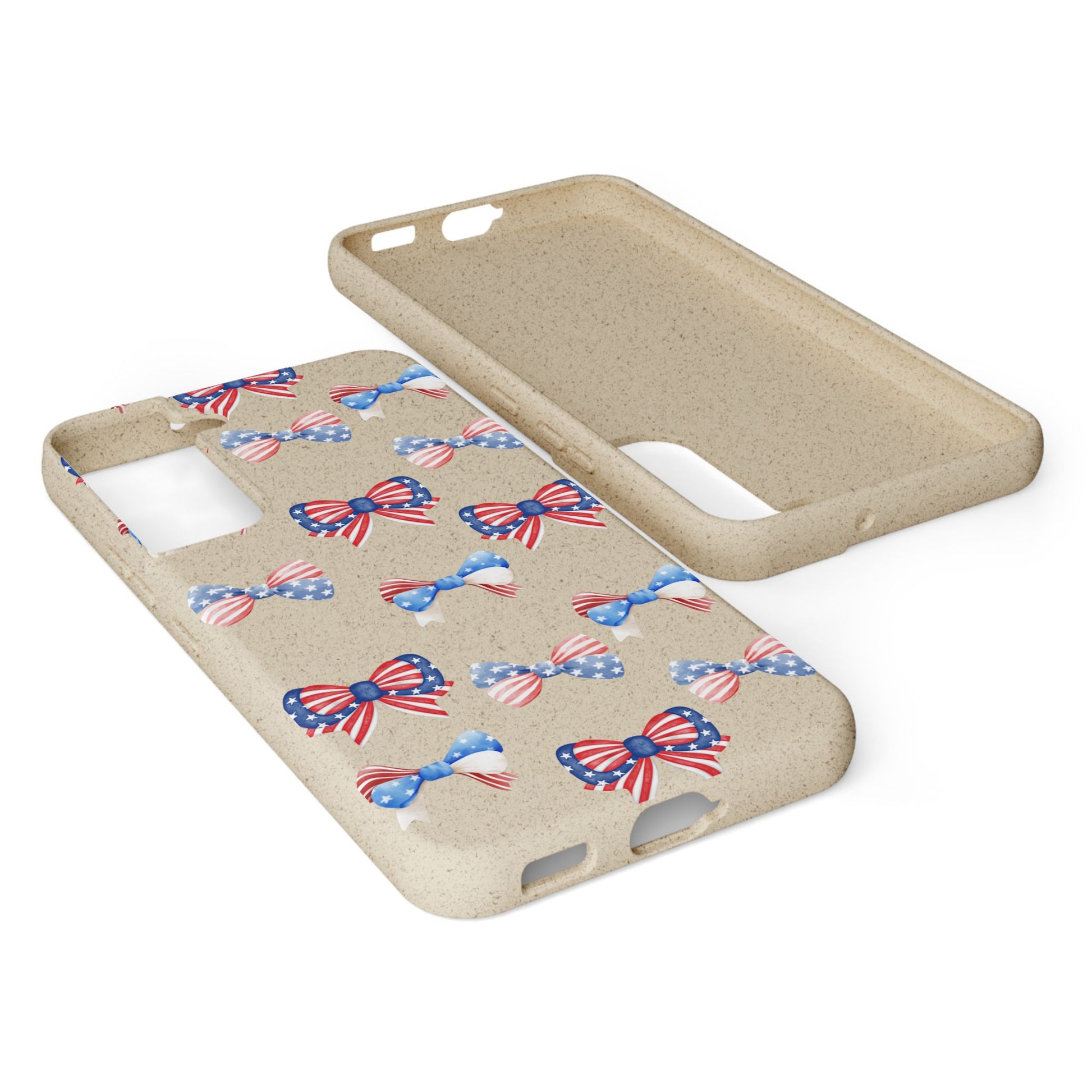 Red, White & Blue Bow Phone Case, Eco-Friendly Cell Phone Cover, Patriotic Biodegradable Case, USA Independence Day Gift, Summer Celebration - The Peony Haus