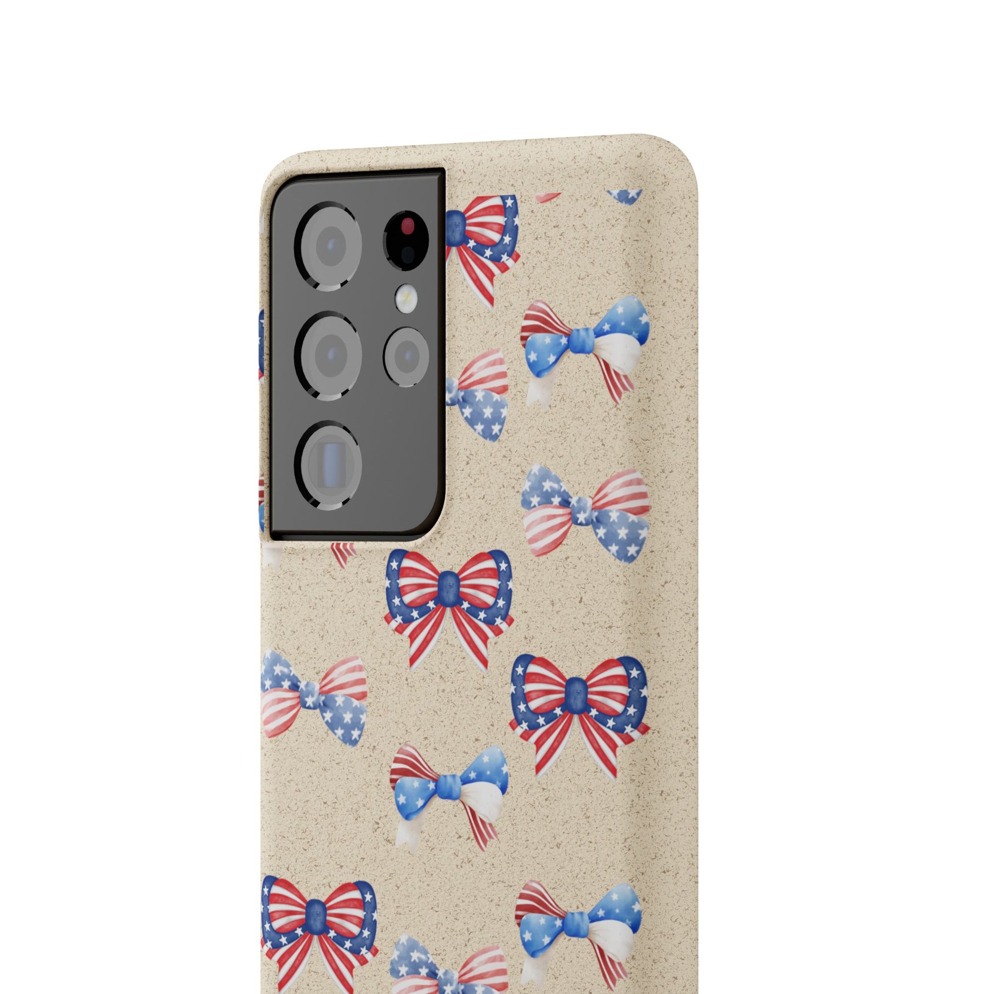 Red, White & Blue Bow Phone Case, Eco-Friendly Cell Phone Cover, Patriotic Biodegradable Case, USA Independence Day Gift, Summer Celebration - The Peony Haus