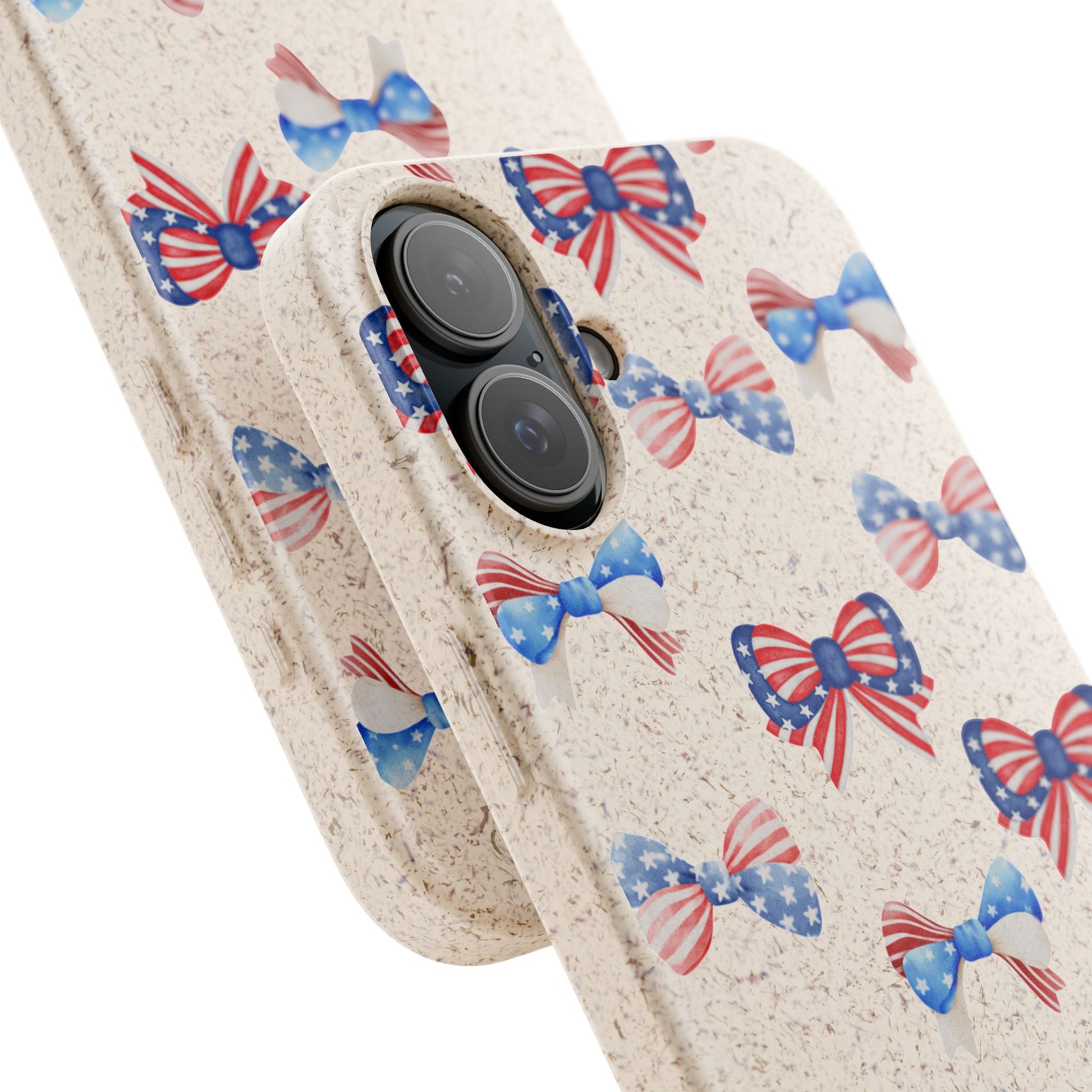 Red, White & Blue Bow Phone Case, Eco-Friendly Cell Phone Cover, Patriotic Biodegradable Case, USA Independence Day Gift, Summer Celebration - The Peony Haus