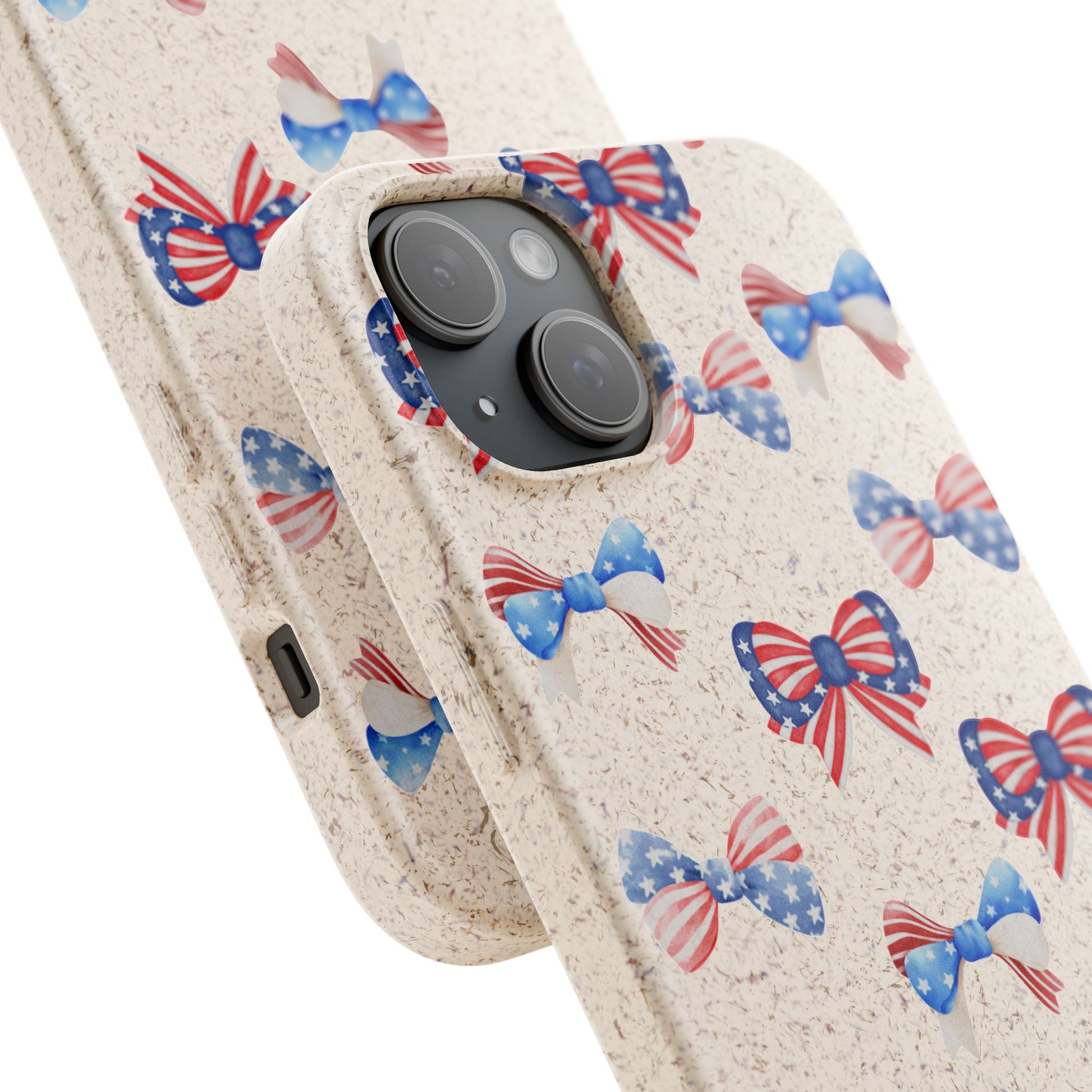 Red, White & Blue Bow Phone Case, Eco-Friendly Cell Phone Cover, Patriotic Biodegradable Case, USA Independence Day Gift, Summer Celebration - The Peony Haus