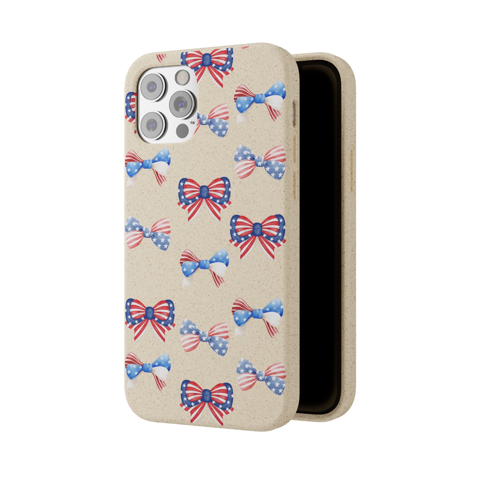 Red, White & Blue Bow Phone Case, Eco-Friendly Cell Phone Cover, Patriotic Biodegradable Case, USA Independence Day Gift, Summer Celebration - The Peony Haus