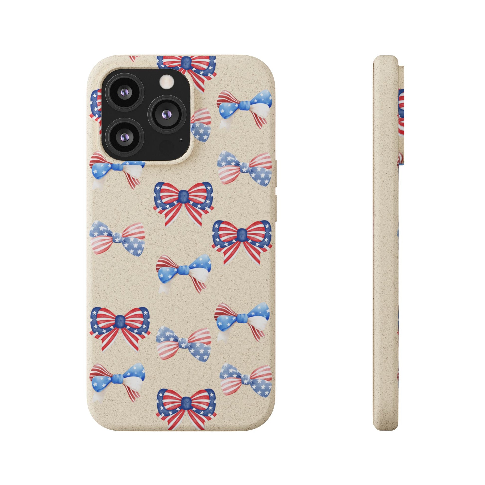 Red, White & Blue Bow Phone Case, Eco-Friendly Cell Phone Cover, Patriotic Biodegradable Case, USA Independence Day Gift, Summer Celebration - The Peony Haus