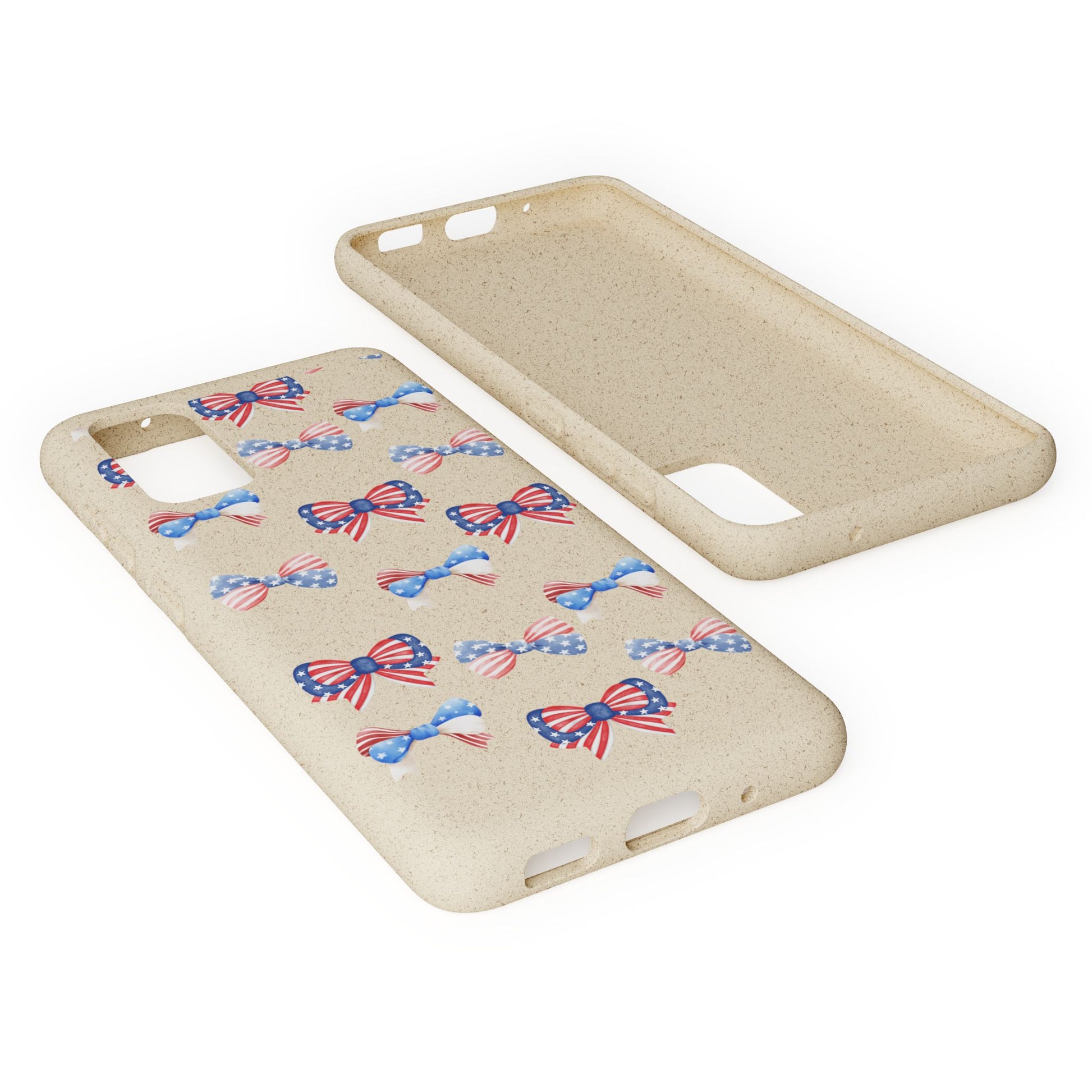 Red, White & Blue Bow Phone Case, Eco-Friendly Cell Phone Cover, Patriotic Biodegradable Case, USA Independence Day Gift, Summer Celebration - The Peony Haus