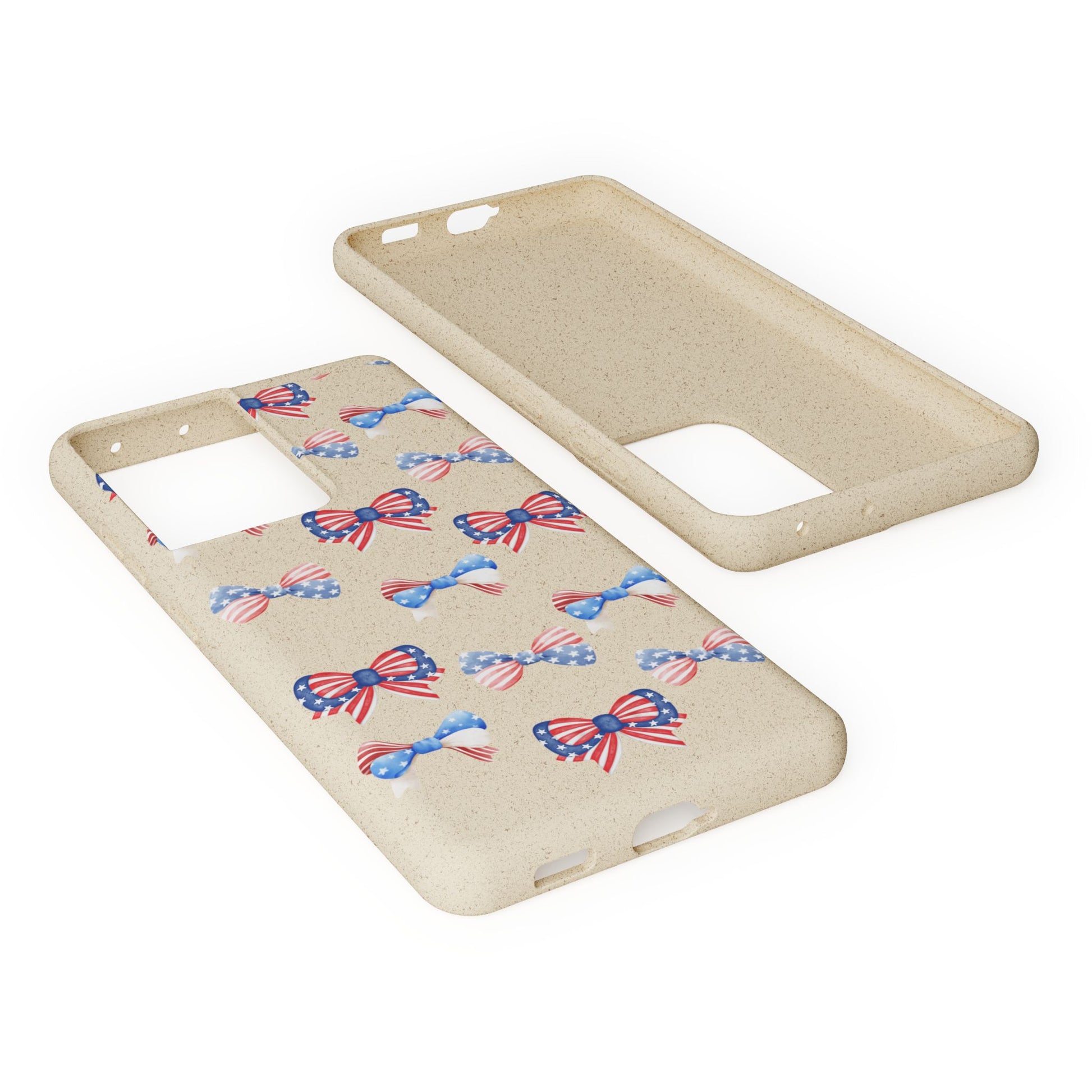 Red, White & Blue Bow Phone Case, Eco-Friendly Cell Phone Cover, Patriotic Biodegradable Case, USA Independence Day Gift, Summer Celebration - The Peony Haus