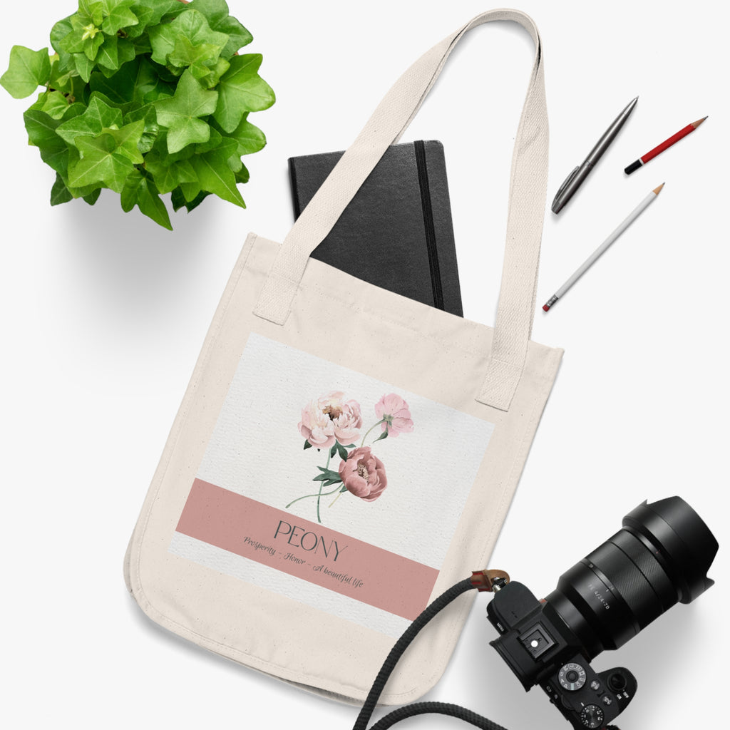 Organic Canvas Tote Bag with Floriography Peony Design by The Peony Haus - The Peony Haus