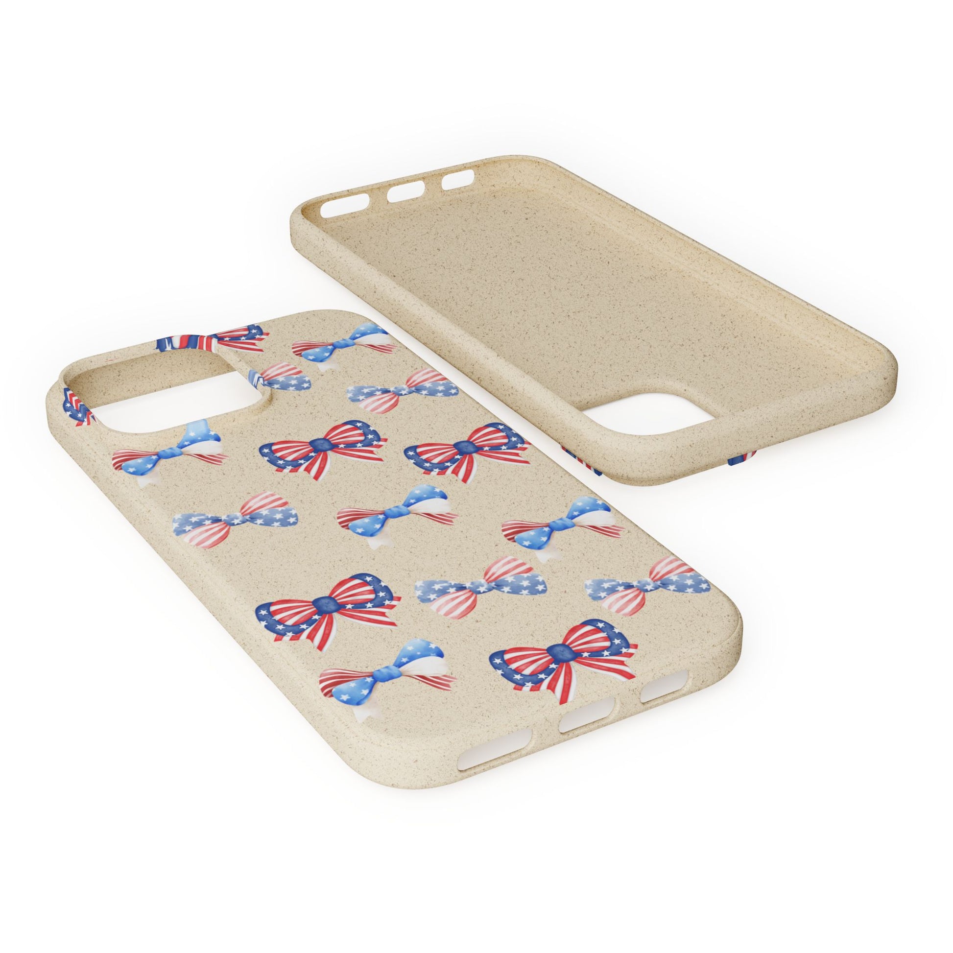 Red, White & Blue Bow Phone Case, Eco-Friendly Cell Phone Cover, Patriotic Biodegradable Case, USA Independence Day Gift, Summer Celebration - The Peony Haus