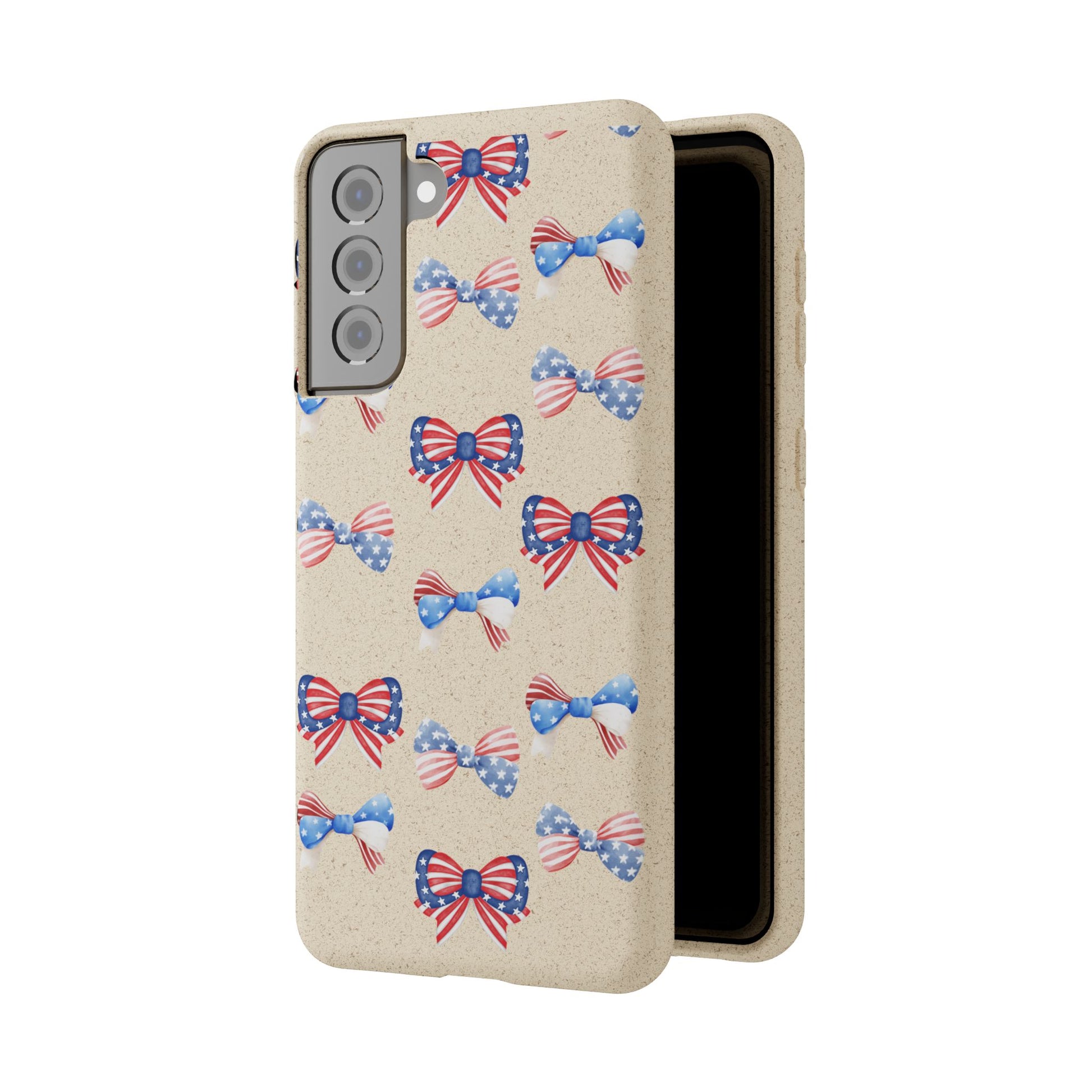 Red, White & Blue Bow Phone Case, Eco-Friendly Cell Phone Cover, Patriotic Biodegradable Case, USA Independence Day Gift, Summer Celebration - The Peony Haus
