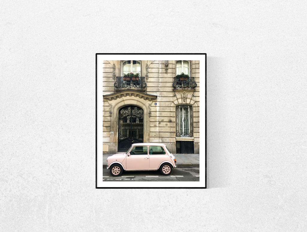 Pink Car on The Streets of Paris Print