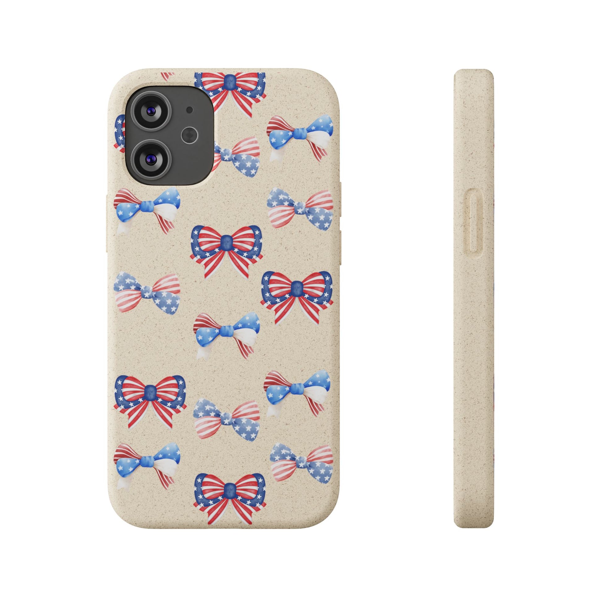 Red, White & Blue Bow Phone Case, Eco-Friendly Cell Phone Cover, Patriotic Biodegradable Case, USA Independence Day Gift, Summer Celebration - The Peony Haus