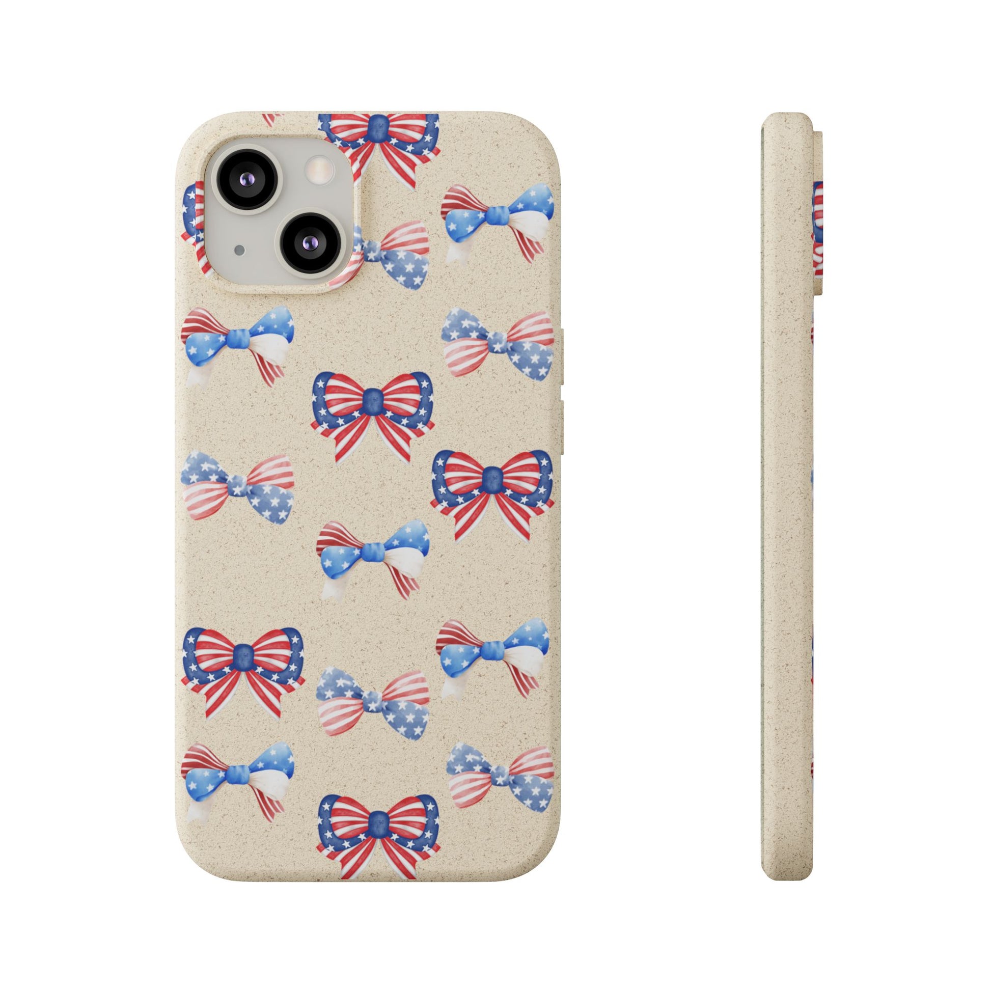 Red, White & Blue Bow Phone Case, Eco-Friendly Cell Phone Cover, Patriotic Biodegradable Case, USA Independence Day Gift, Summer Celebration - The Peony Haus