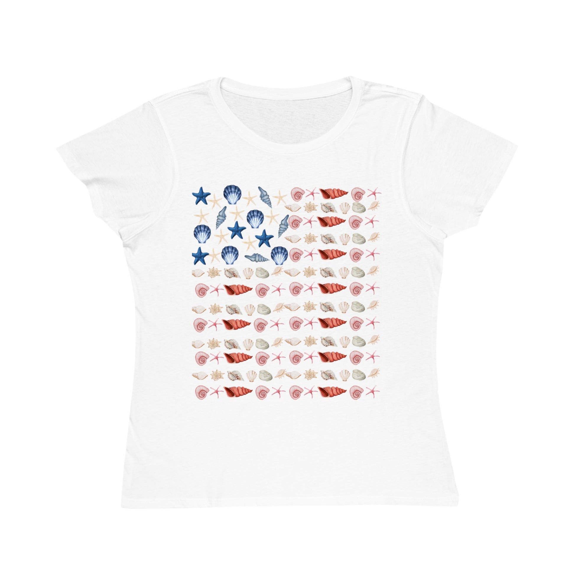 Shell Flag Patriotic Organic Women's T-Shirt - Casual, Comfortable Tee for Independence Day, Summer Parties, or Everyday Wear - The Peony Haus