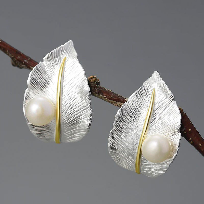 Pearl Leaf Earrings