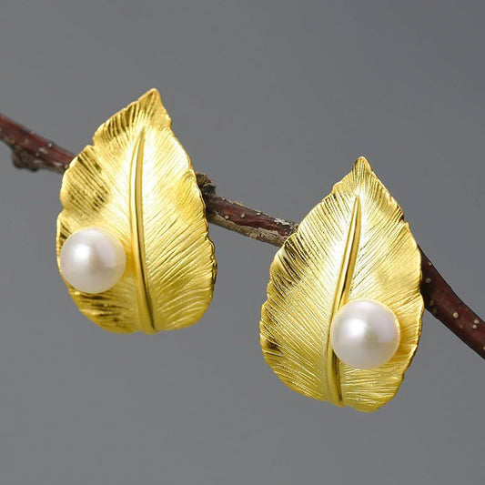 Pearl Leaf Earrings