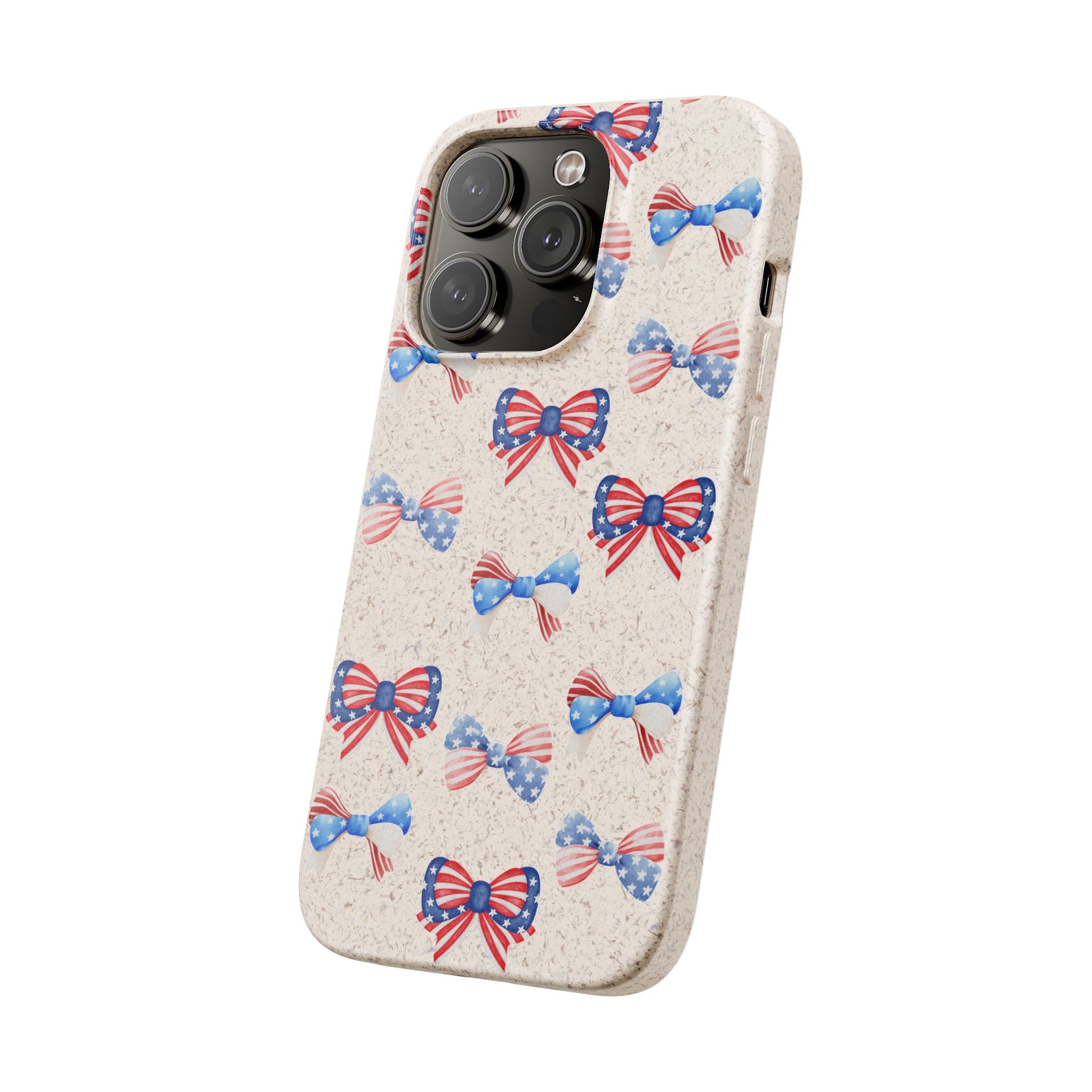 Red, White & Blue Bow Phone Case, Eco-Friendly Cell Phone Cover, Patriotic Biodegradable Case, USA Independence Day Gift, Summer Celebration - The Peony Haus