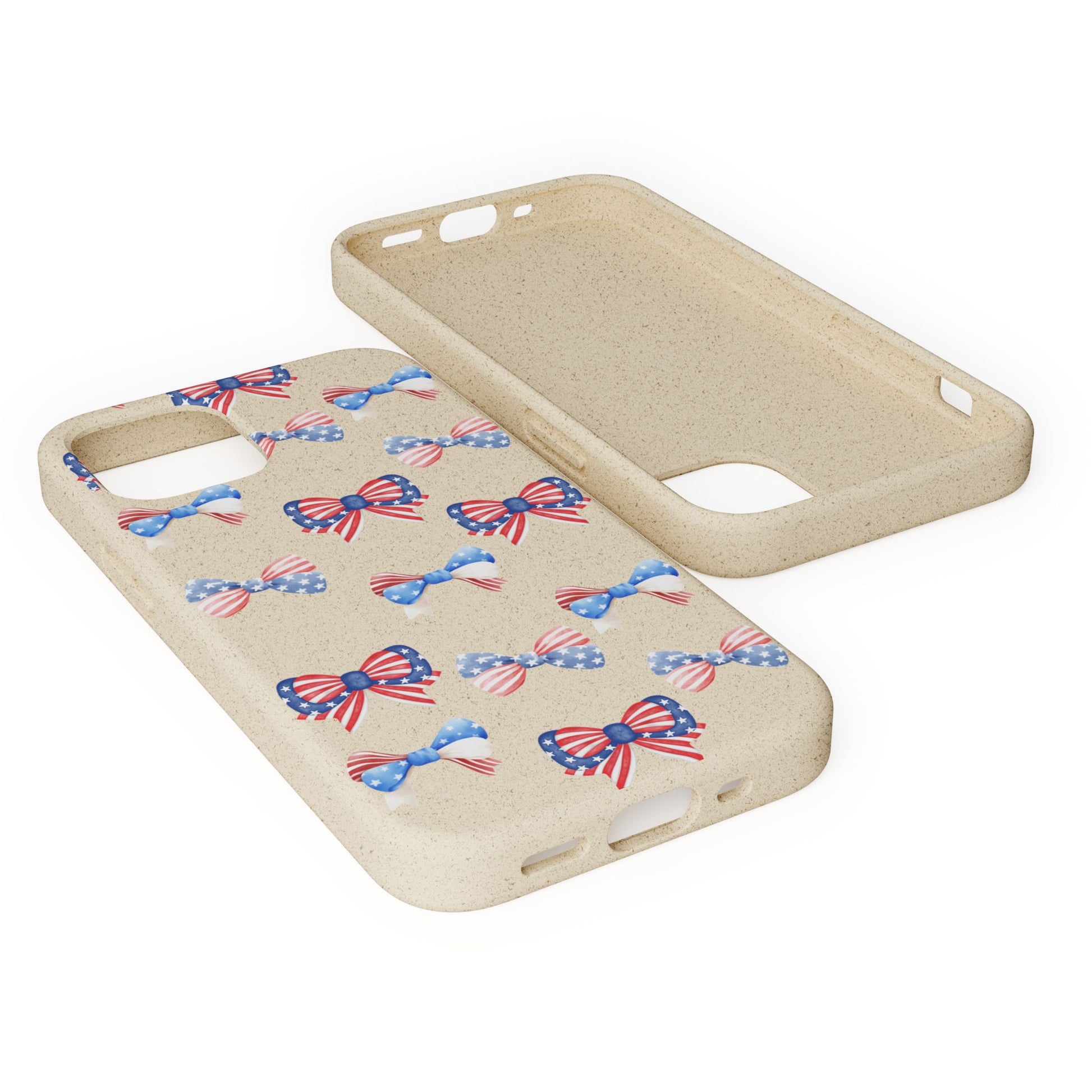 Red, White & Blue Bow Phone Case, Eco-Friendly Cell Phone Cover, Patriotic Biodegradable Case, USA Independence Day Gift, Summer Celebration - The Peony Haus