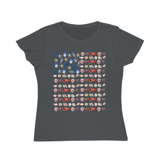 Shell Flag Patriotic Organic Women's T-Shirt - Casual, Comfortable Tee for Independence Day, Summer Parties, or Everyday Wear - The Peony Haus