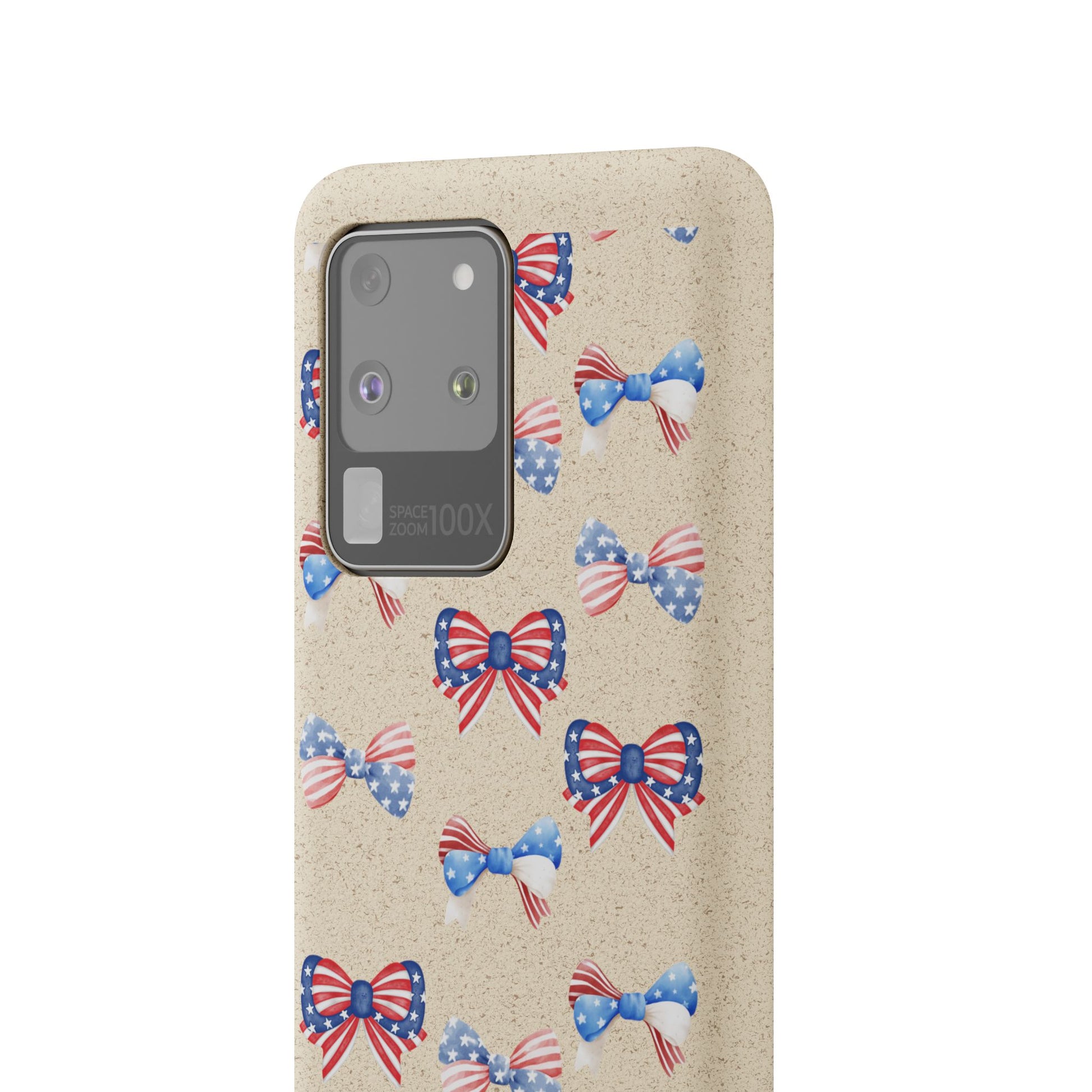 Red, White & Blue Bow Phone Case, Eco-Friendly Cell Phone Cover, Patriotic Biodegradable Case, USA Independence Day Gift, Summer Celebration - The Peony Haus