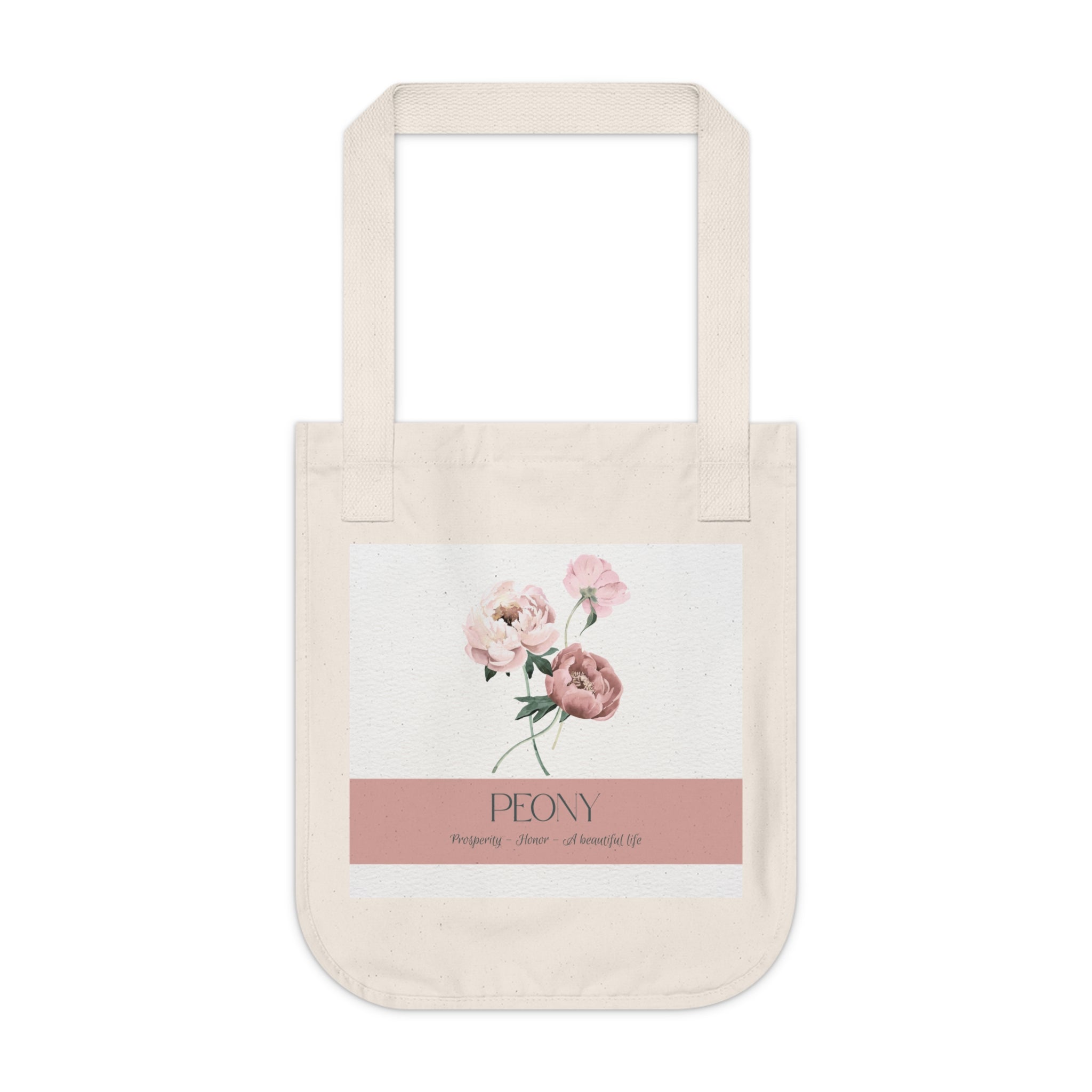 Organic Canvas Tote Bag with Floriography Peony Design by The Peony Haus - The Peony Haus