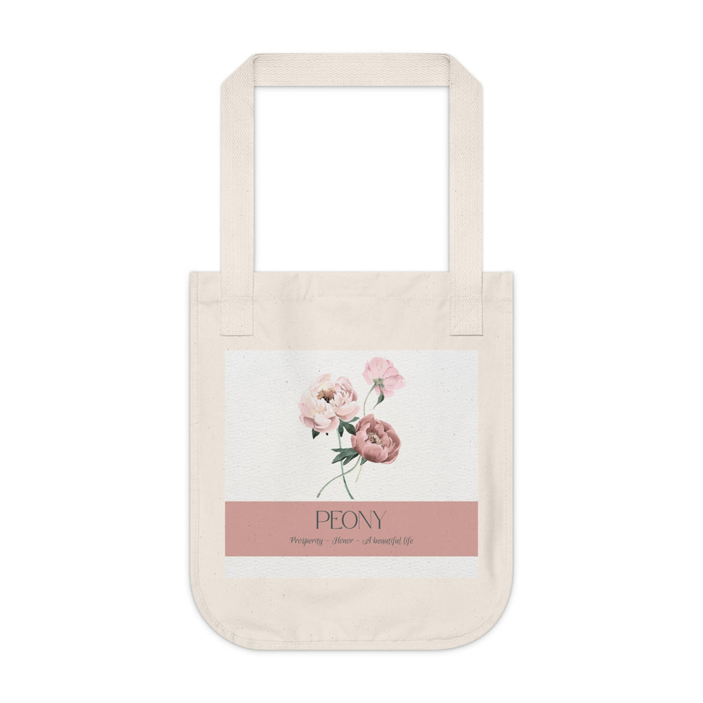 Organic Canvas Tote Bag with Floriography Peony Design by The Peony Haus - The Peony Haus