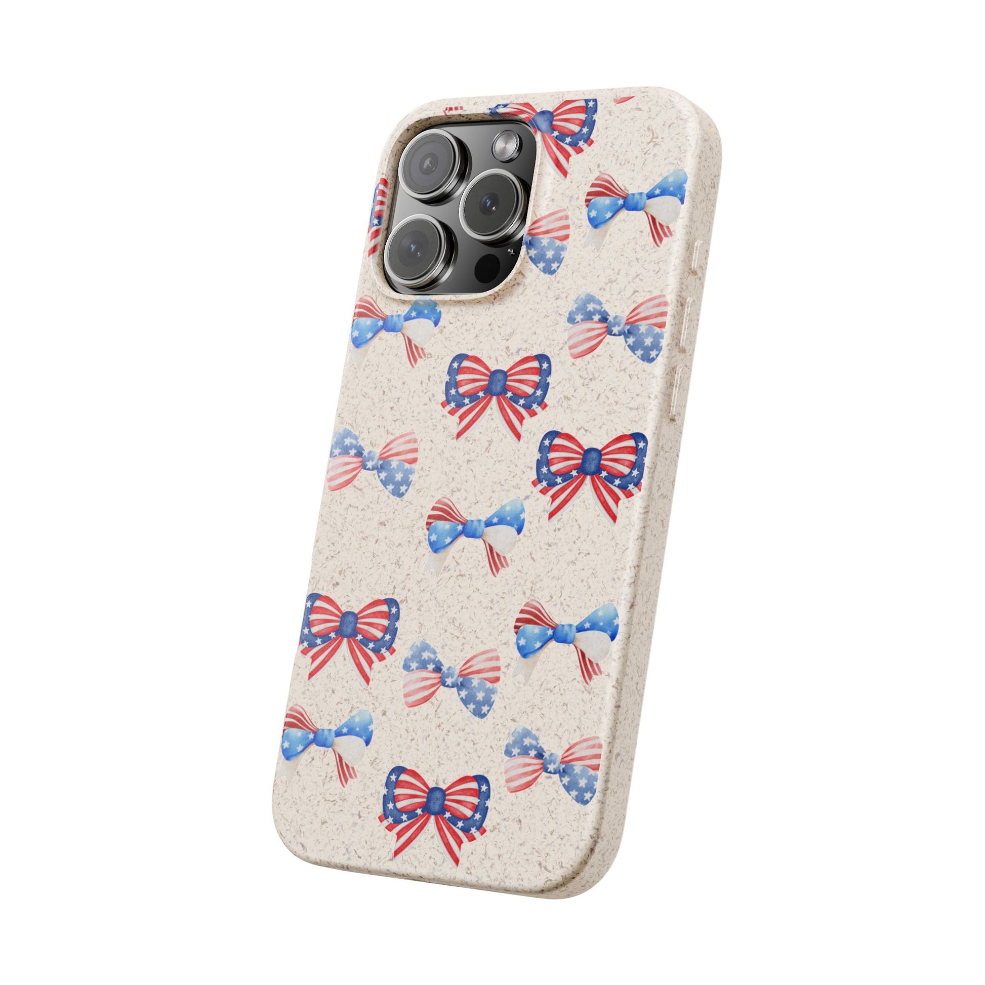 Red, White & Blue Bow Phone Case, Eco-Friendly Cell Phone Cover, Patriotic Biodegradable Case, USA Independence Day Gift, Summer Celebration - The Peony Haus