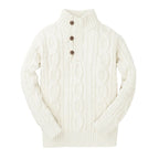 Organic Mock Neck Cable Sweater with Buttons