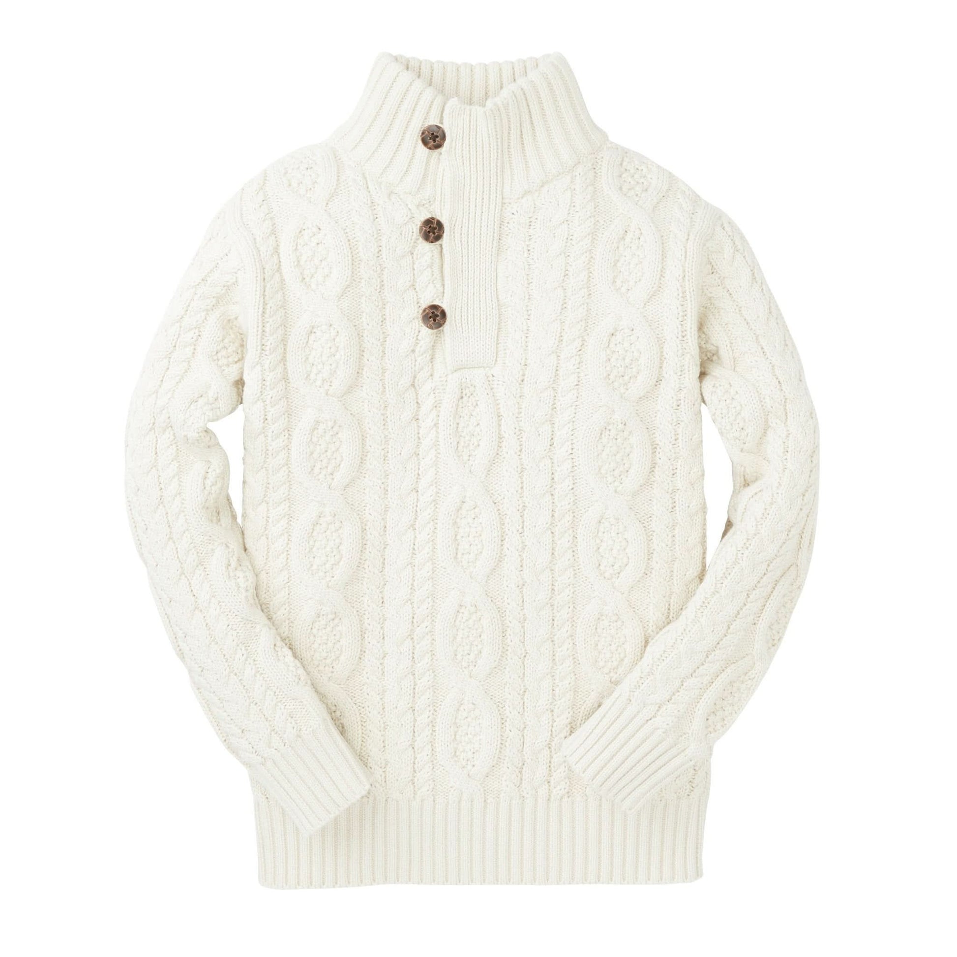 Organic Mock Neck Cable Sweater with Buttons