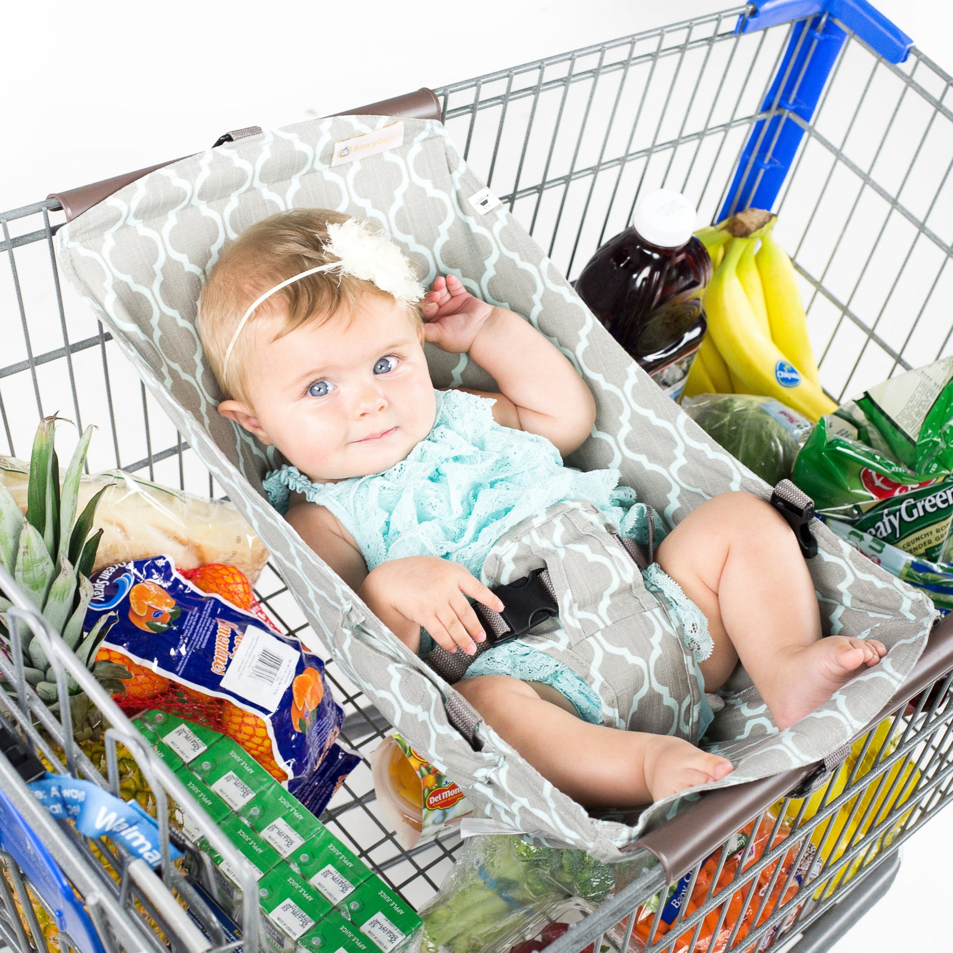 Baby Shopping Cart Hammock | Gray/Aqua - 97% cotton