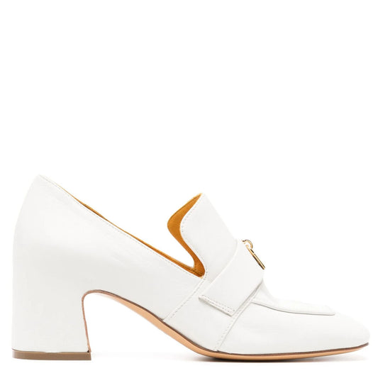 White Leather Lock Heel Loafer