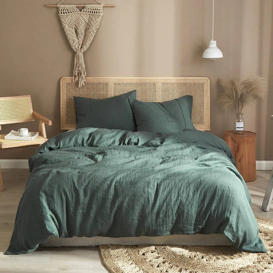 100% Pure Washed French Flax Linen Duvet Cover Set - Queen - The Peony Haus