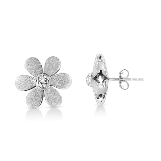 Sterling Silver Diamond Accent Flower Stud Earrings - The Peony Haus