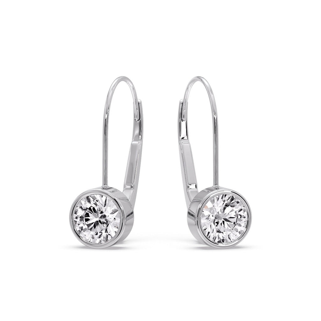Lever Back Bezel Set Round Diamond Earrings