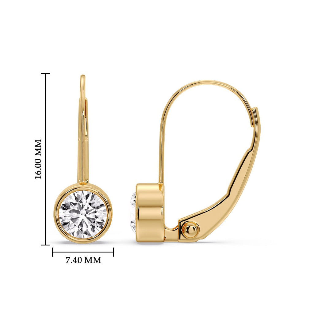 Lever Back Bezel Set Round Diamond Earrings