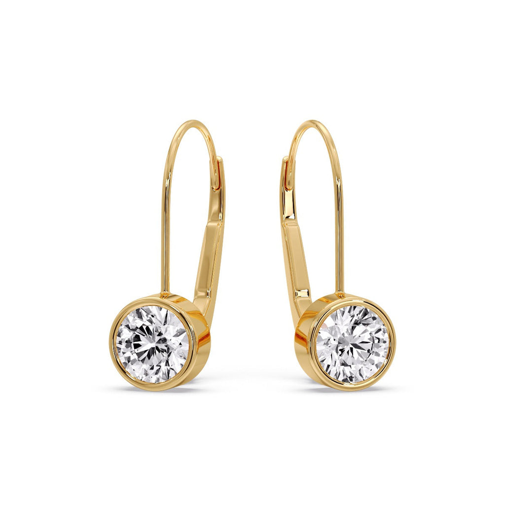 Lever Back Bezel Set Round Diamond Earrings