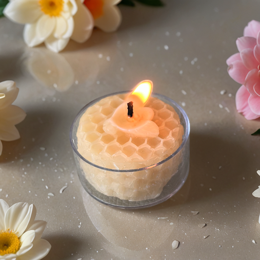 Honeycomb Beeswax Tealight Candles with Bee Embossed
