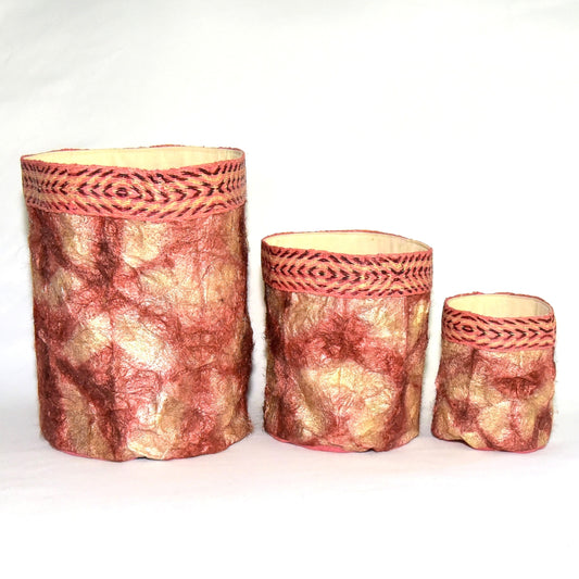 Wild Silk Shibori Baskets - Turtle Pattern - Egyptian Red
